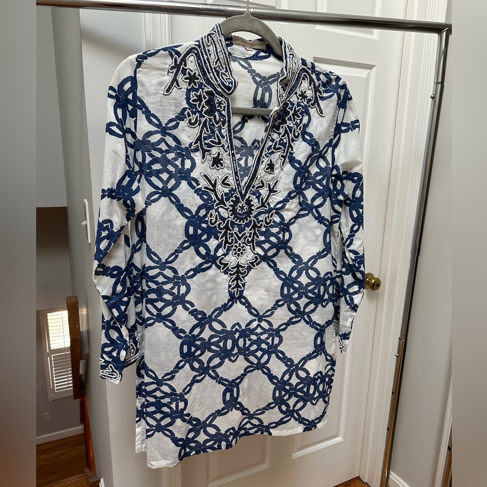 Barbara Gerwit Resort Tunic Navy Blue White Medium